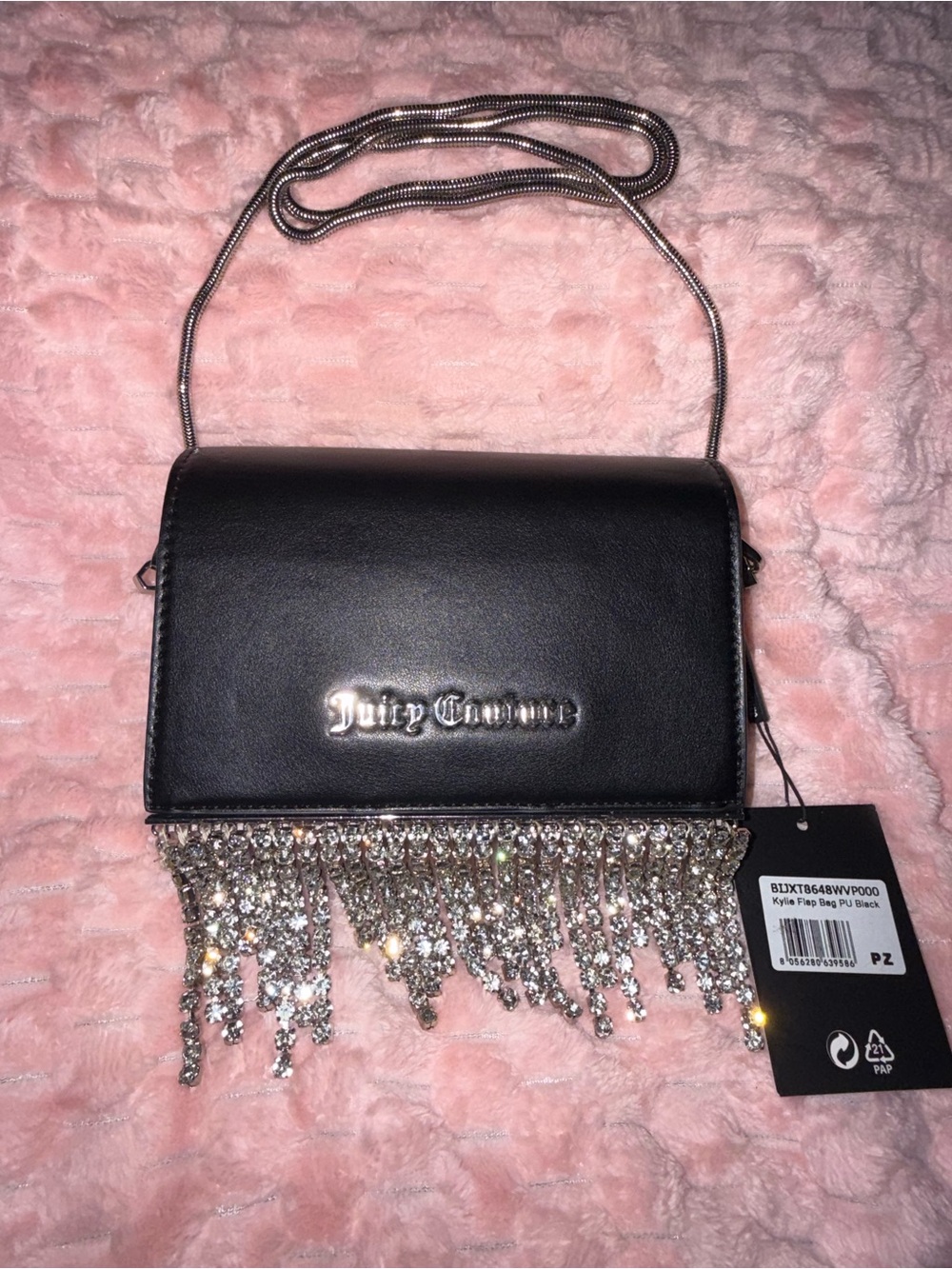 Juicy Couture - UK Edition - Kylie Flap Bag - BLACK - Rhinestone Accent Strings!